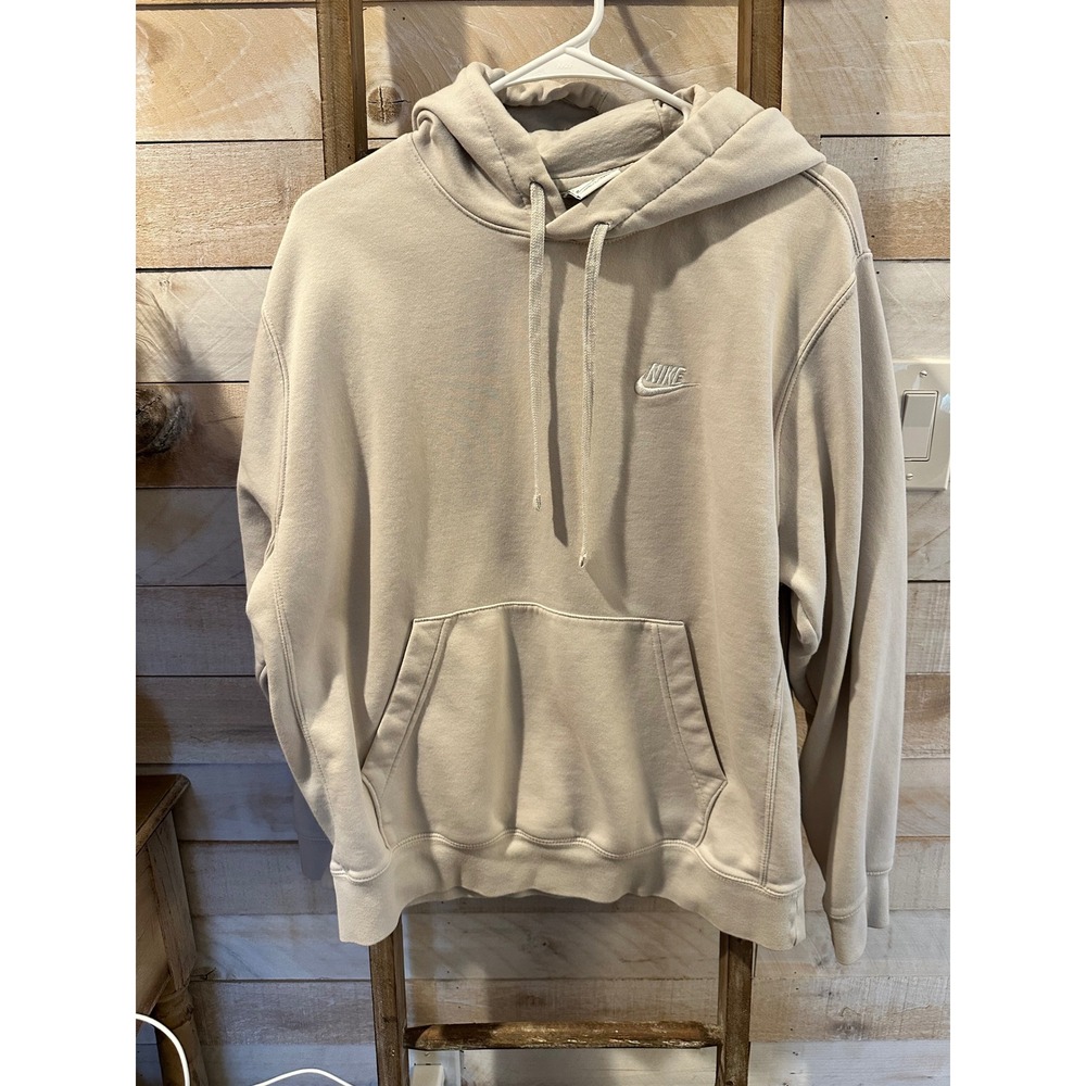 Nike Sportswear Club Fleece Hoodie Oatmeal Beige Embroidered Logo Mens Medium
